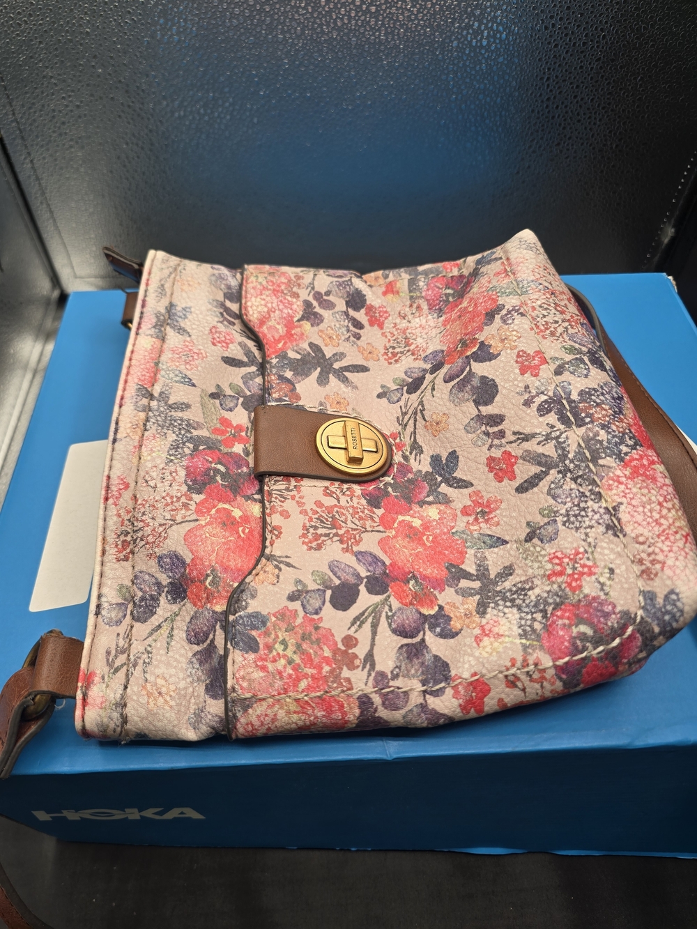 Rosetti Floral Crossbody Bag with Gold-Tone Turn Lock - Pink/Brown